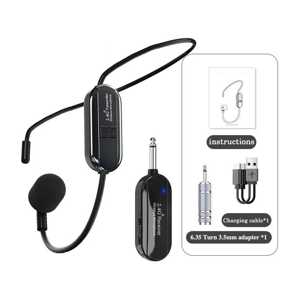 2.4G Headset Wireless Microphone Kit Transmitter with Receiver for Voice Amplifier Speaker Teaching Stage Guide