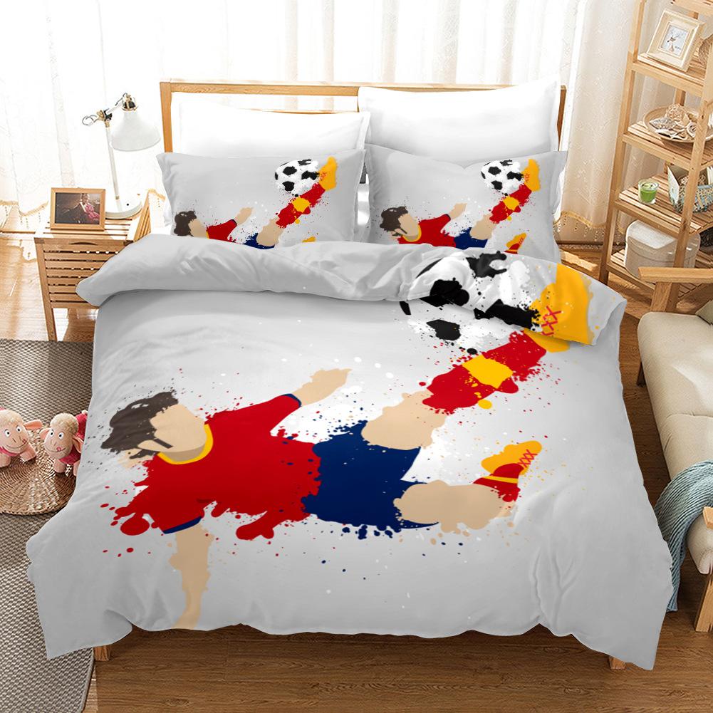 Soccer Duvet Cover Set Football Yin And Yang Pattern Cool Colour Polyester Comforter Cover King Queen Size For Football Player