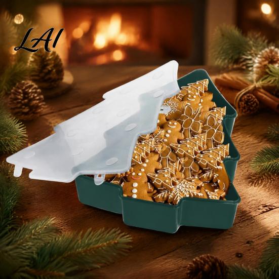 Festive Countertop Storage Box Christmas Serving Tray with Airtight Lid Decorative PP Food Organizer School Supply Moisture Proof Container Holiday