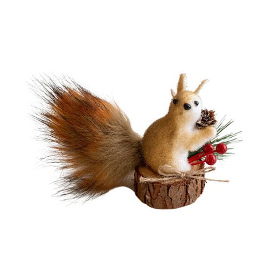 Ozdoby Świąteczne Zwierzęta Leśne Puszysta Sztuczna Sierść Dekoracja Wiewiórki ze Sznurkiem do Zawieszania Ozdoby 3D na Leśną Choinkę