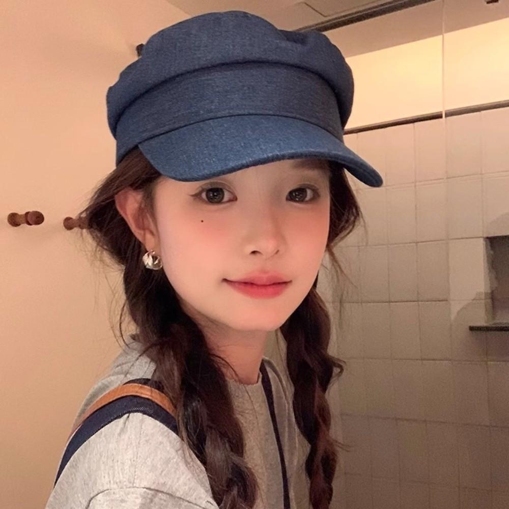 Vintage Denim Berets Newsboy Peaked Hats Retro Octagonal Cap  Streetwear