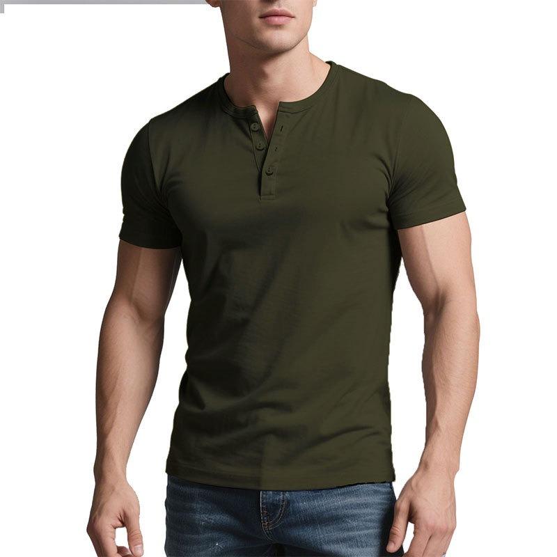 Men Summer Casual Slim Fit Short Sleeve Solid Henley Shirt