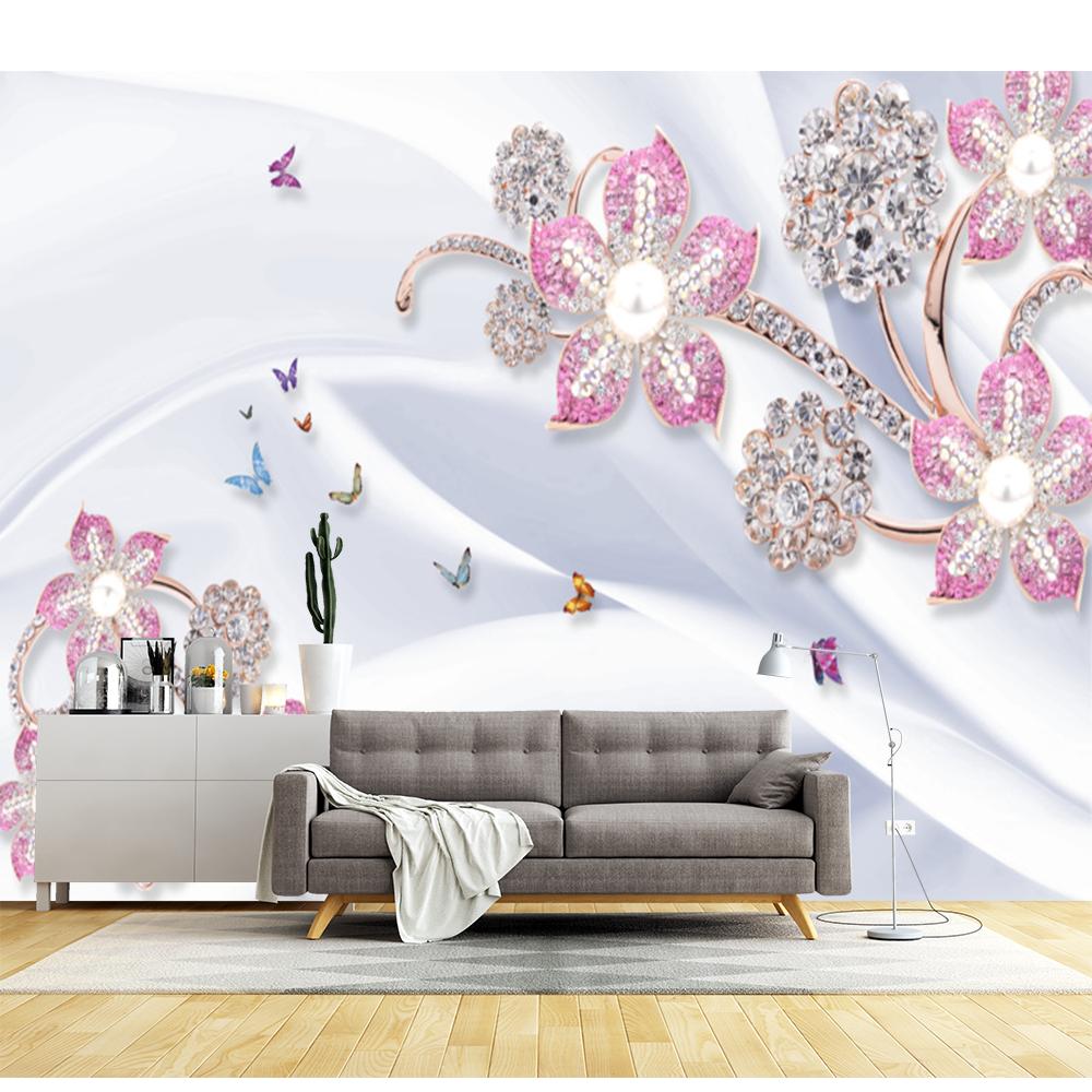 Pink Flower Mural Floral Leaf Brick Wallpaper Living Room Bedroom Restaurant Wall Murals