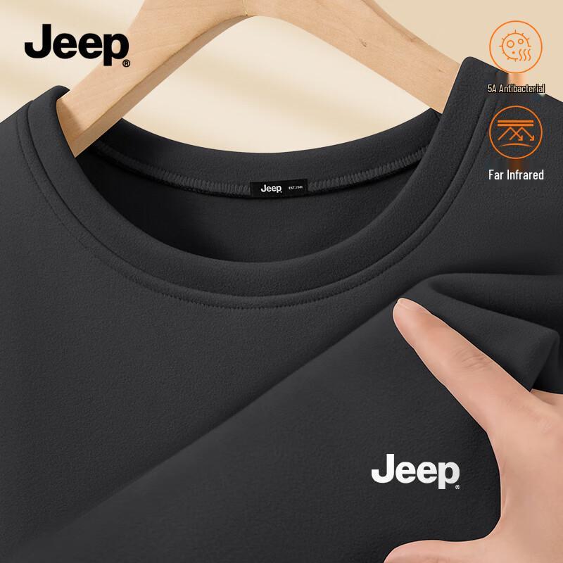 JEEP Men's Fleece Lined 5A Antibacterial Stretch Crew Neck T-Shirt