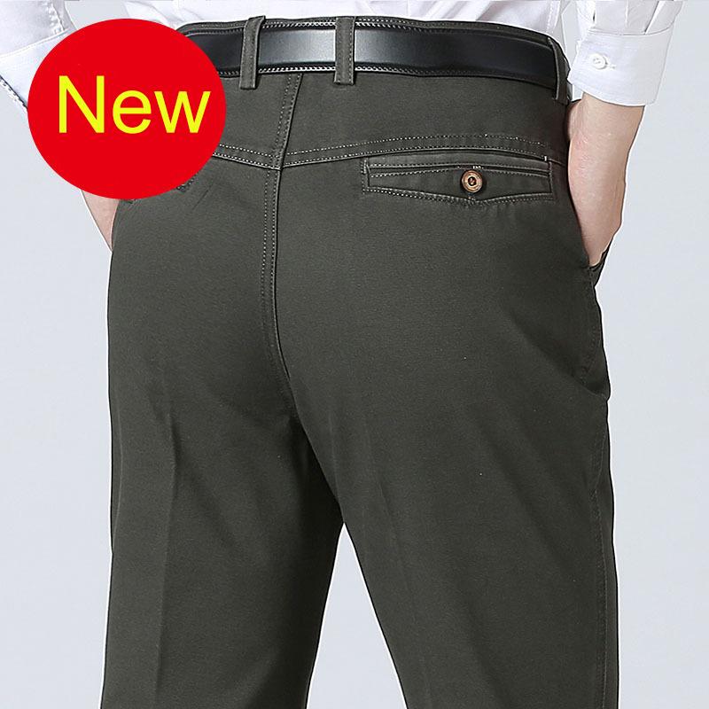 Men’s Breathable Casual Pants Cotton High Waist Lightweight Straight Trousers for Male Comfortable Fit Loose Business Work Dress Pant with Pocket