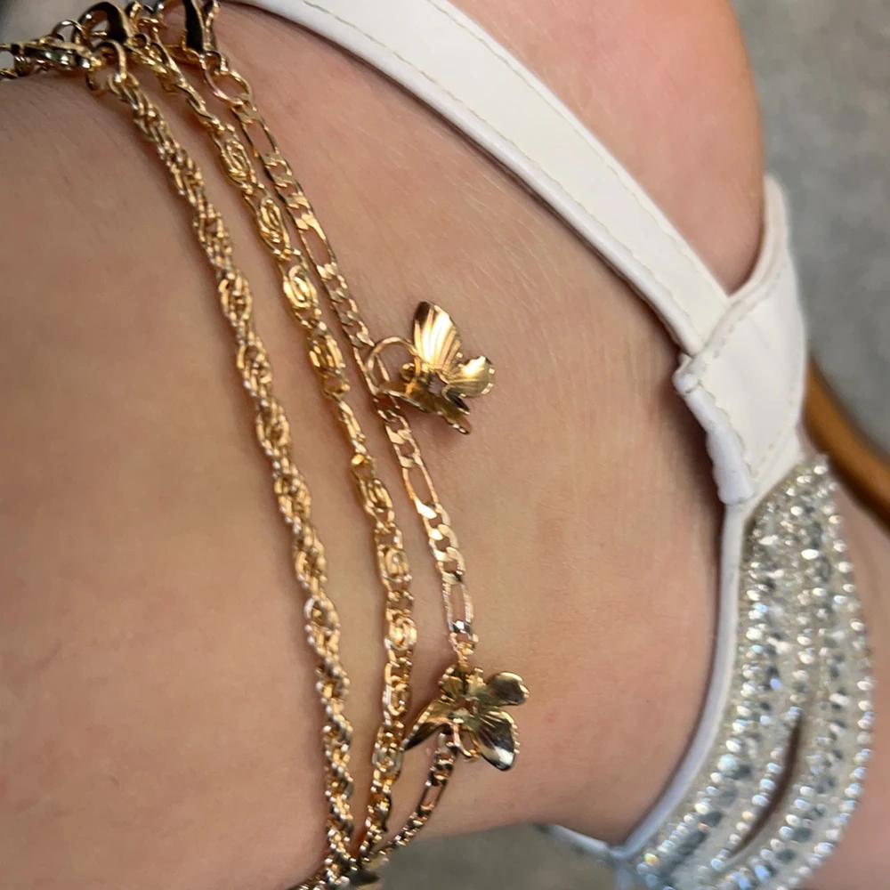 1-3ks Jednoduchý Kovový Reťazový Anklet s Príveskom Motýľa pre Ženy Nastaviteľný Vrstvený Vintage Minimalistický Plážový Anklet Set Šperky na Nohy