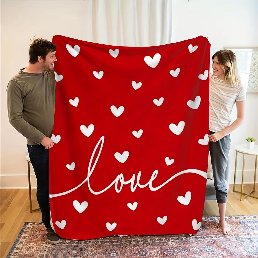1pc Sweet Heart Pattern Love Blanket, Warm Plush Blanket with Valentine's Day Vibe, Ideal for Valentine's Day, Christmas