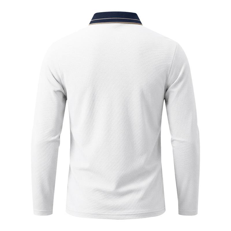 Autumn Mens Solid Long Sleeve Polo Shirt Contrast Striped Lapel Collar Button Placket Breathable Golf Casual Wear Tees