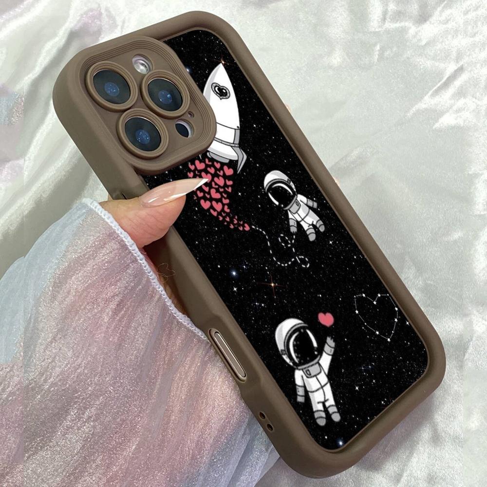 JT219 Süßer Weltraum-Astronauten-Rakete für iPhone 17 16 15 Pro Max Samsung S26 S25 Ultra A17 A16 A07 A56 A15 A06 Xiaomi 15T Redmi 15c 14C Weiche TPU-Hülle