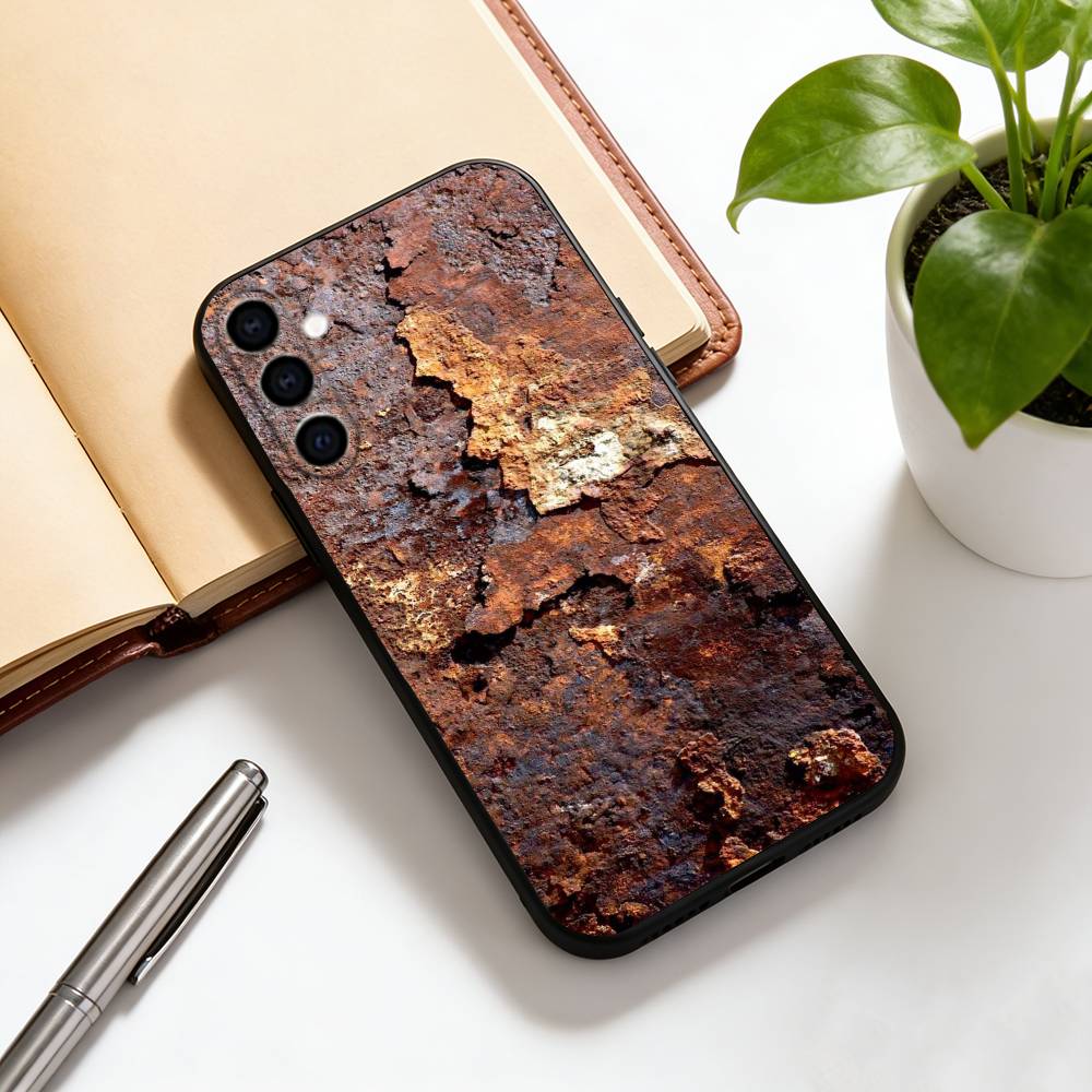 Retro Industrieller Stil Rostige Handyhülle Schwarzes Silikon Weich Für Samsung Galaxy A73,A72,A71,A70,A53,A52,A51