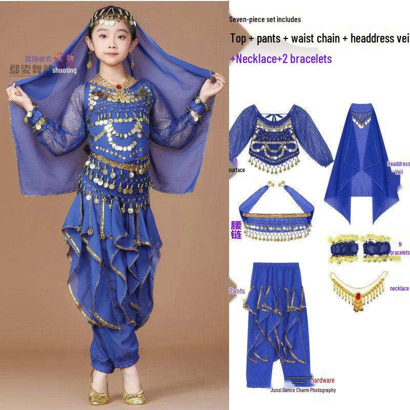 Costume da Danza Indiana per Bambini: Costume per Esibizione di Danza del Ventre e Minoranze dello Xinjiang per Bambina
