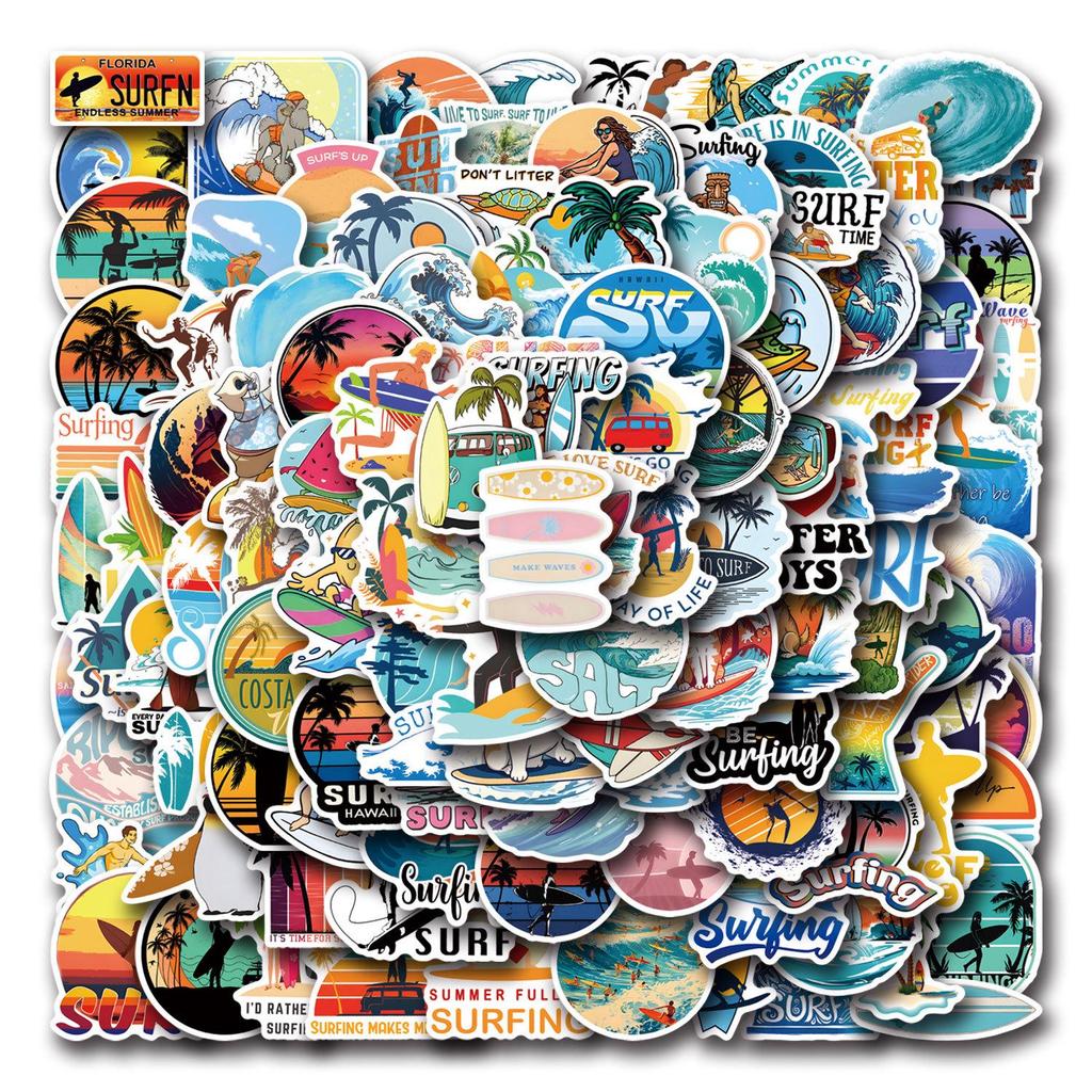 110 Surf Cartoon Graffiti Stickers: Unique Designs for DIY Phone, Desk, and Wall Decoration