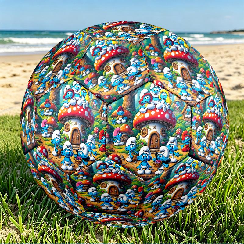 Blue Smurfs Print Size 5 Soccer Ball, PU Wear Resistant Football for Match Training and Daily Practice, Birthday Gift for Soccer Fans