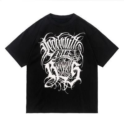 Gangster Americano Chicano Camiseta de Algodão 230g Manga Curta Solta Tipo Flor Camiseta Costa Oeste Decote Pequeno Pura