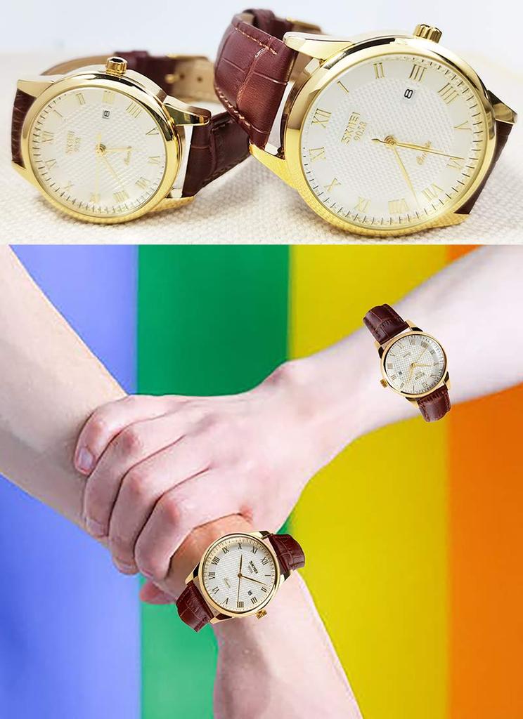 Popular watches for men and Classic brown leather and A perfect gift for or any couple's women. straps, waterproof, luxurious. weddings,