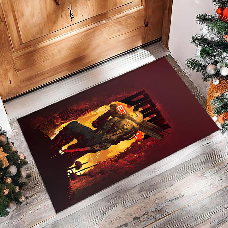 DOOM Printed Crystal Velvet Area Rug, Soft Anti-Slip Water Absorbent Floor Mat for Living Room Bedroom