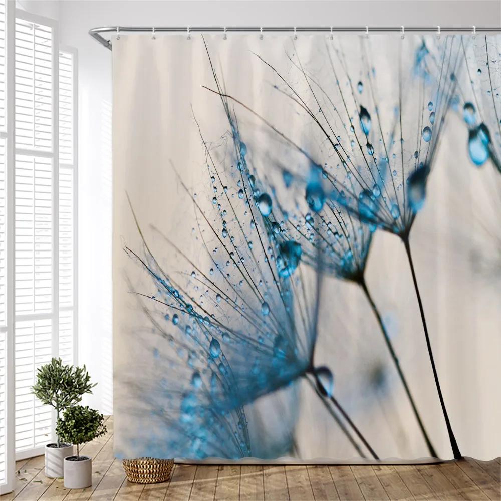 Garden Flower Shower Curtain Plant Floral Birds Leaves Zen Stone Bamboo Forest Painting Bath Accessories Bathroom Decor Curtains