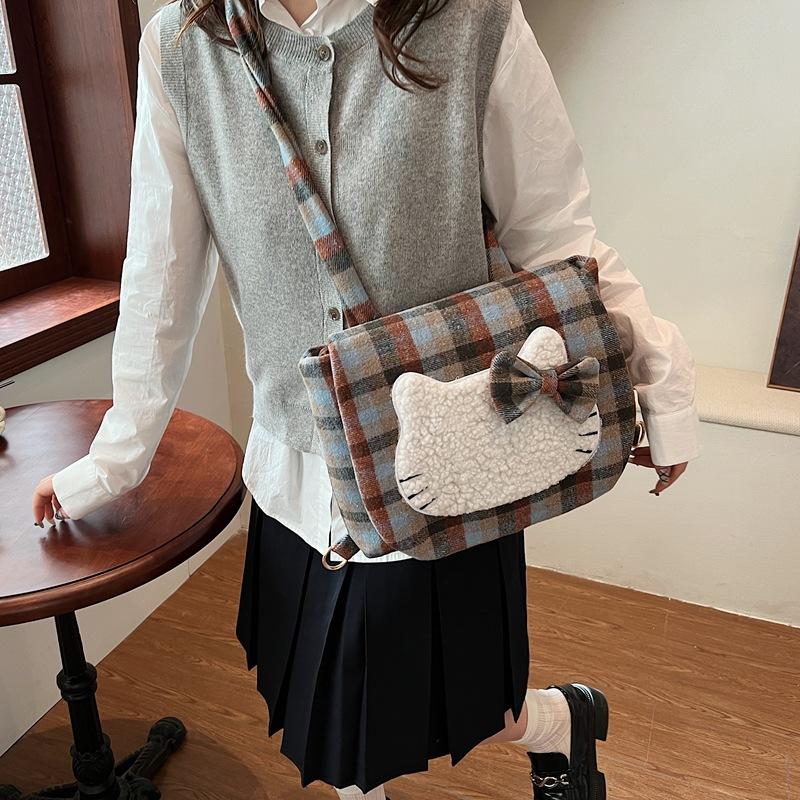 

Shoulder bag Large capacity commuter puppy backpack Autumn and winter versatile plaid messenger tote bag 36*5*28 синий