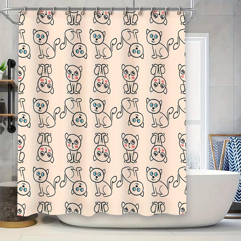 

Adorable Cartoon Cats Shower Curtain For Bathroom Decor Pink Blue White Pattern 72X84 Inch Size W60H190(CM)-1 Pcs