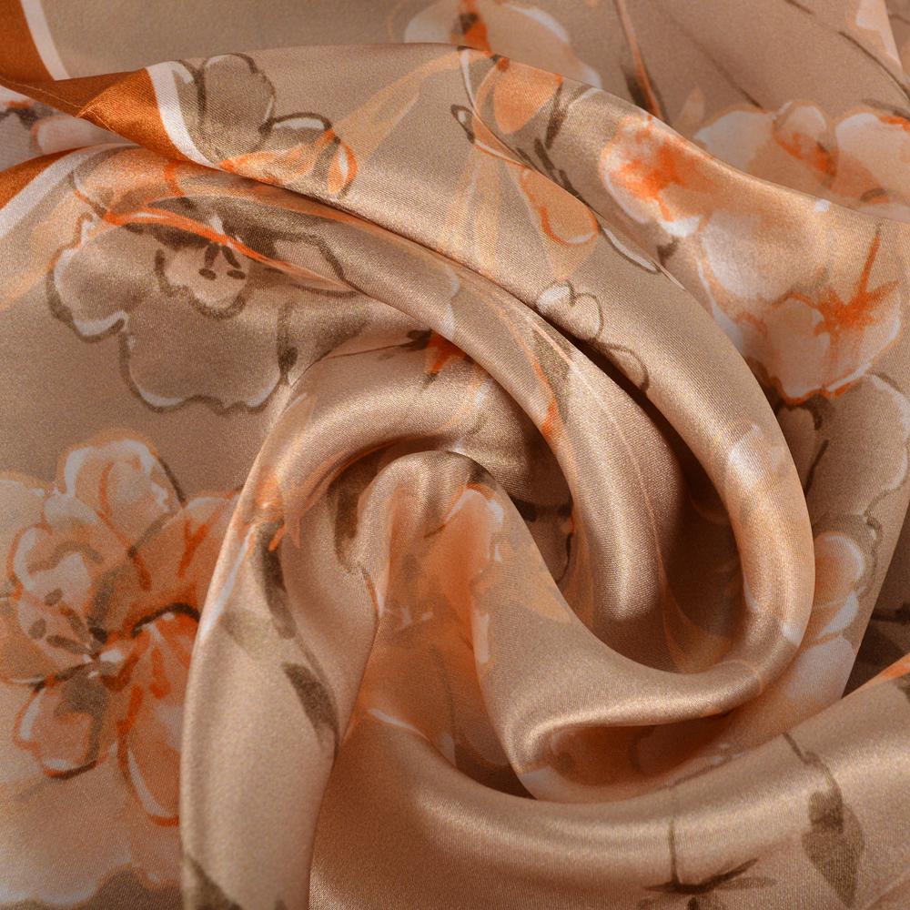 BYSIFA|Fall Winter Khaki Silk Scarf Shawl Elegant Floral Long Scarves Hijabs Fashion Accessories Brand Head Neck Scarves Wraps