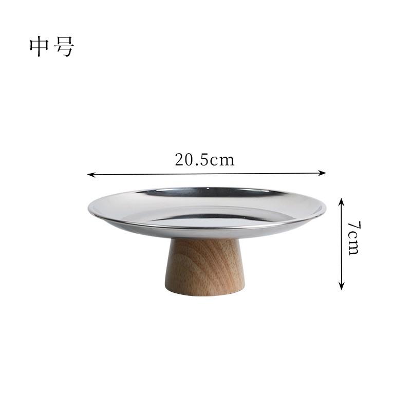 Nordic Style Metal Round Tray With Wooden Base Desktop Organizer Living Room Entryway Small Items Storage