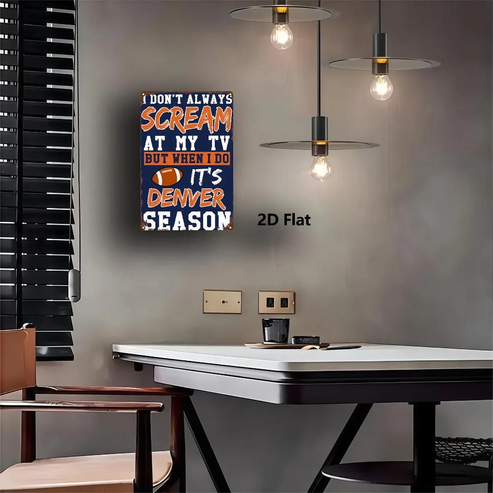 Denver Season Football Metal Sign - Retro "Scream at The TV" Quote, Navy Blue & Orange, Heavy Iron, 8x12in, Pre-Drilled for Hang