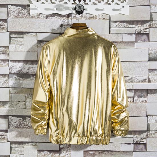 Men Jacket Zipper Closure Sparkling Long Sleeve Breathable Windproof Keep Warm Cotton Blend Autumn Shining Men Zip-up Jacket Streetwear for Daily Wear