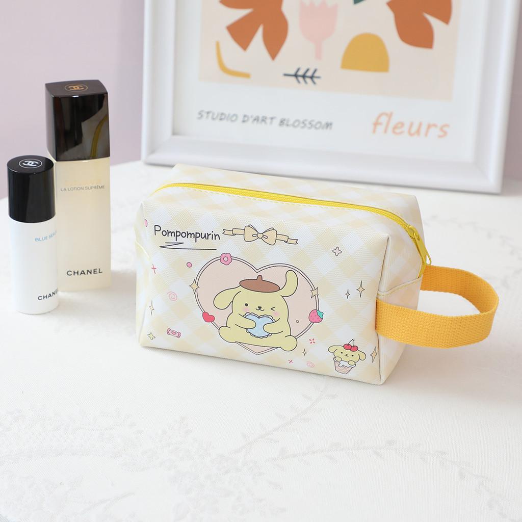 Melody Grid Party Cartoon Leather Waterproof Makeup Storage Bag With Handle