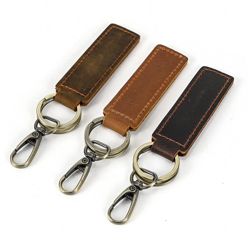Pure Handmade Simple Leather Keychain, Retro Mad Horse Leather Key Ring Key Ring Small Gift.