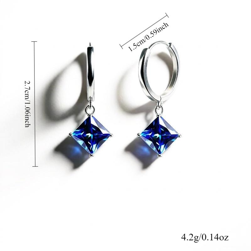Copper Hoop Dangle Earrings with Deep Blue Square CZ and Four-Prong Setting