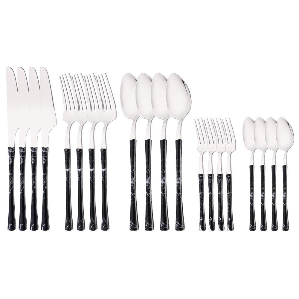 Brown Gold 20Pcs Stainless Steel Cutlery Set Knife Fork Coffee Spoon Dinnerware Imitation Wood Handle Tableware Kitchen Flatware