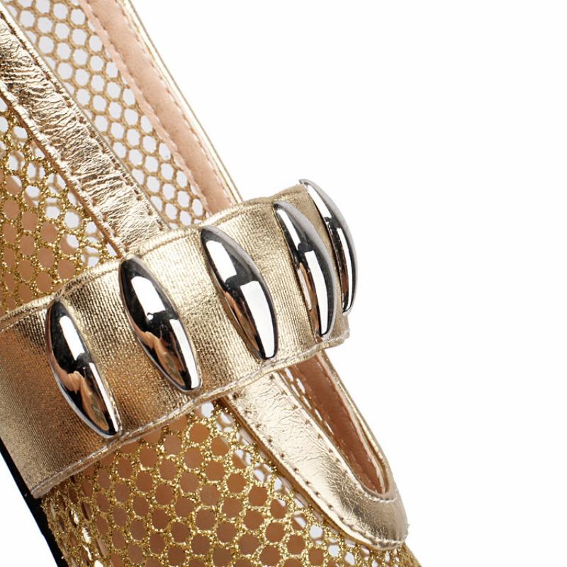 Fashion Round Toe Flat Bottomed Fishing Net Hollow Out Ballet Single Shoes Punk Style New Fashionable Women Shoes Size 48 Handmade Shoe