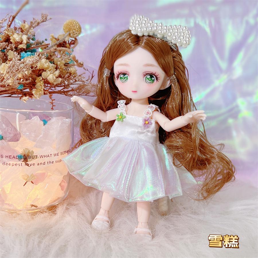 16cm 3D Comic Eyes Girl Princess BABI Doll Toys 1/8 BJD Joints Movable Pretty Clothes White Skin Kids Dress Up Toys Gifts