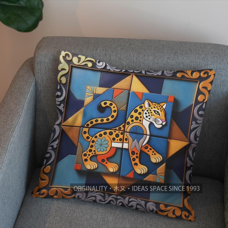 2D Colorful Jaguar Design Pillow For Home Decor Pattern Cushion Cover Suitable For Sofa Bedroom Car Pillow Cover