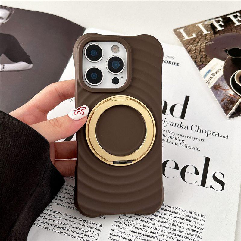

Wave Pattern Magnetic Stand Skin-Feel iPhone 17 Pro Max Protective Case 15Plus коричневый