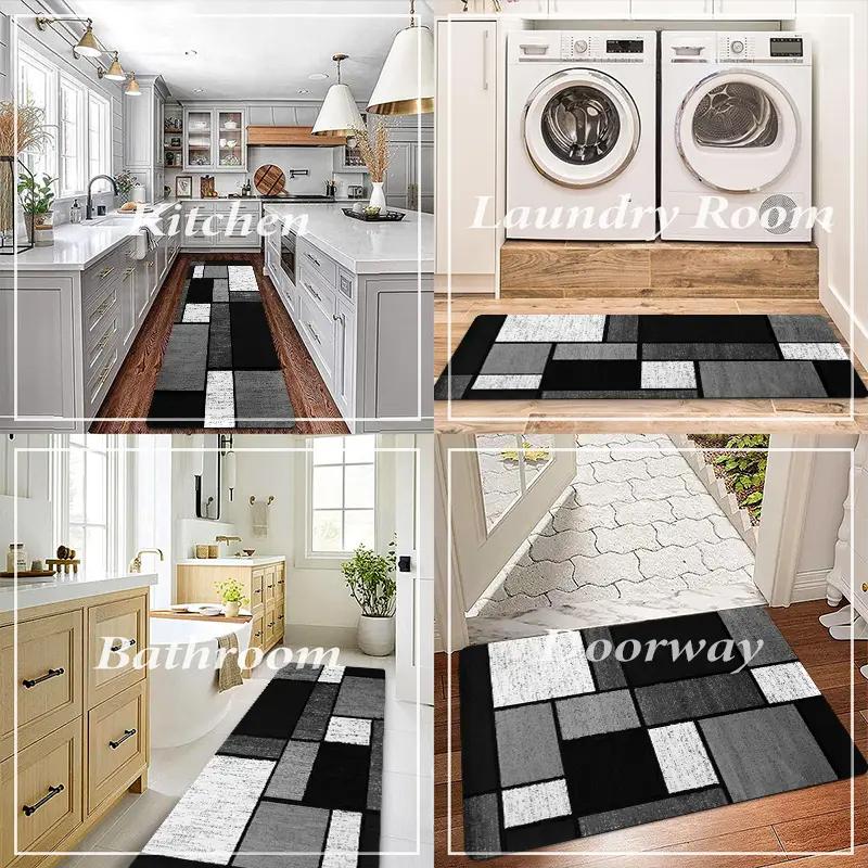 VIKAMA Modern Geometric Kitchen Carpet Comfortable Hallway Bedroom Floor Mats Non-Slip Entrance Door Mats Home Decoration