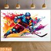 Two-dimensional Plane Party Banner, 1 Piece of Polyester Background Fabric, Bright and Colorful Ice Hockey Players