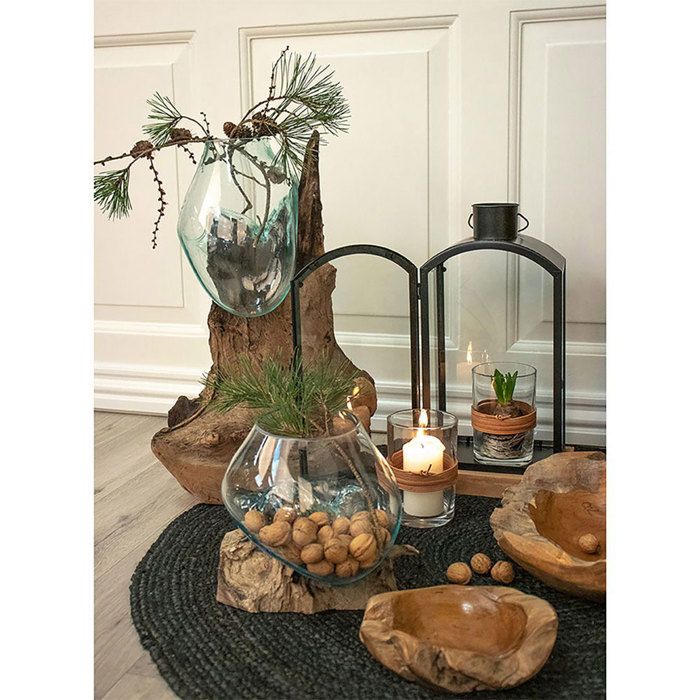 Vase - EBUY24 - San Marino Water Drop - 50 Cm - Blown Glass - Teak Root Base