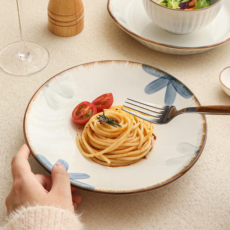Japanese Ceramic Ink Wash Bowl and Plate Set - Tableware for Home Dining