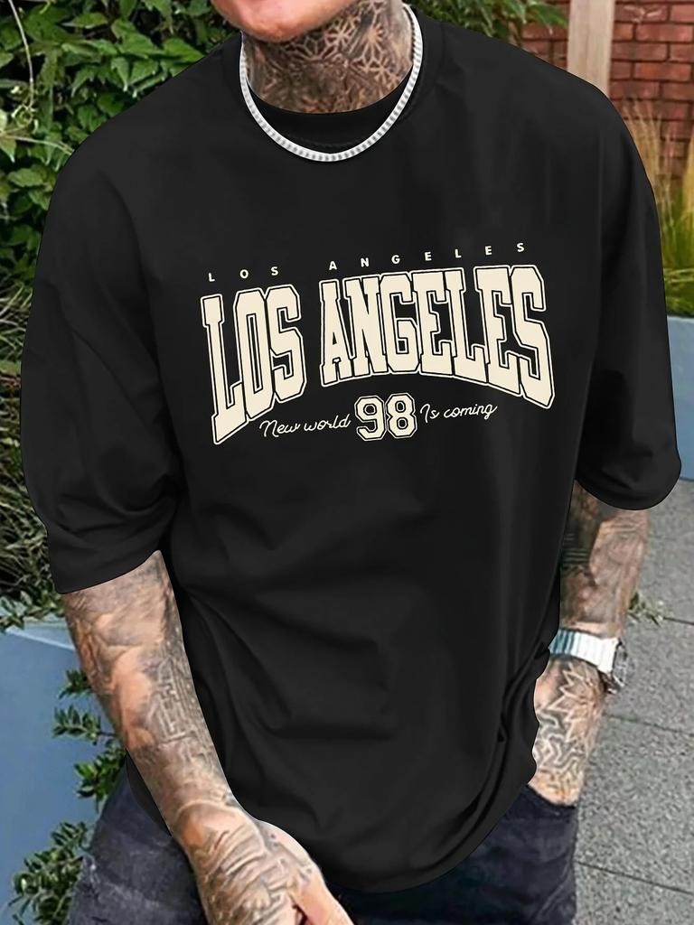 Men Los Angeles Pattern Tshirt SummerPure Cotton Casual Roundneck Shortsleeved Regular Fit Summer Street Style Clothing Style