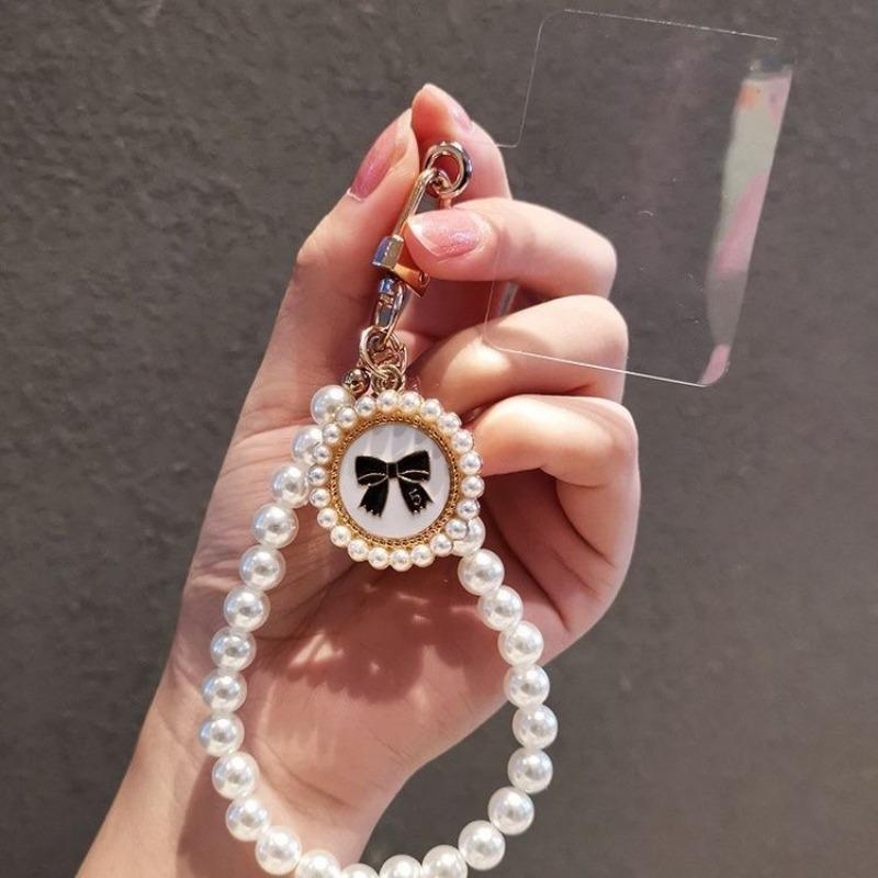1Pc Glass Pearl Beaded Mobile Phone Chain Bow Accessories Pendant Keychain Girl Cute Bag Pendant