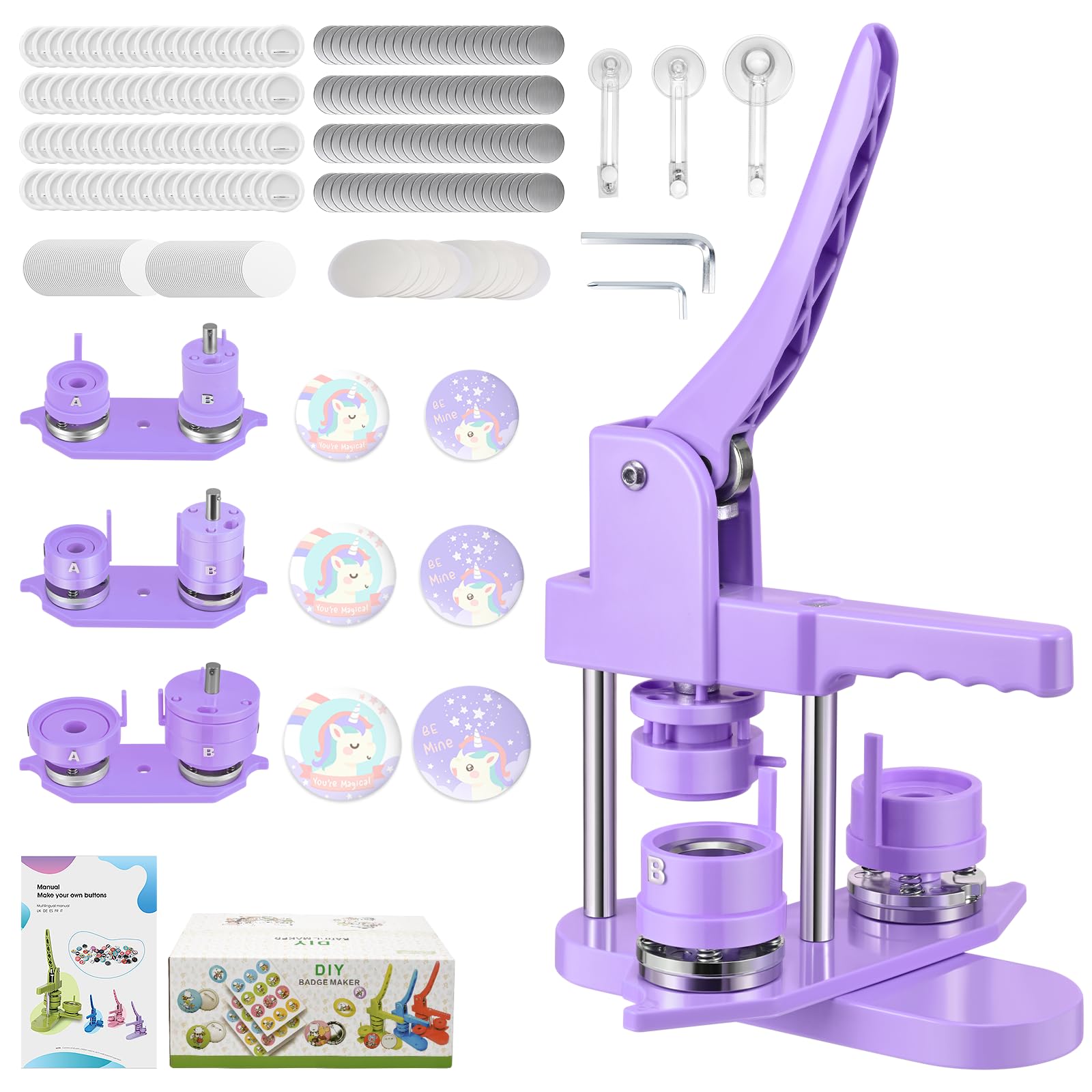 

Новый магнитный значок 2024 года с 3 магнитными формами для значков, 300 материалов для значков, вращающийся, простой в изготовлении значков своими руками, ручная работа, детский, включает специальный фиолетовый