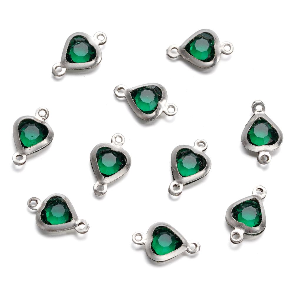 10pcs/lot Stainless Steel Crystal Love Heart Double Ring Pendants for DIY Bracelet Necklace Beads Jewelry Making Accessories