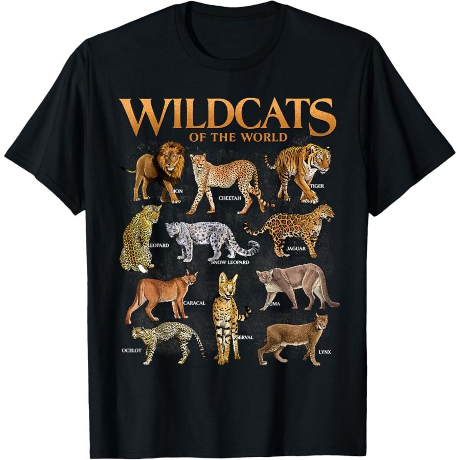 Wild Cats Animals of the World Educational Wild Animal Lover T-Shirt S чёрный
