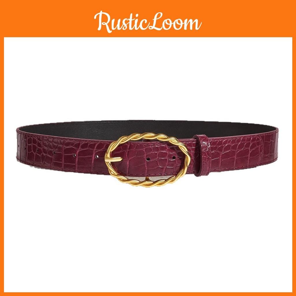 Stone Grain Womens Pu Leather Belt With Twists Oval Metal Buckle Everyday For