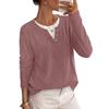 Women's Casual Long Sleeve Neck Color Block Ribbed Loose Fit Top