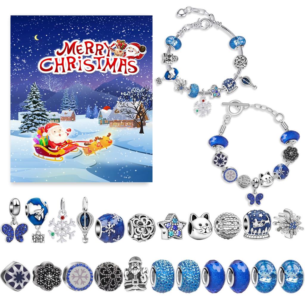 24pcs Christmas Advent Calendar Bracelet Set Christmas Countdown Advent Calendar Charm Bracelets 24 Days DIY Xmas Bracelets Set