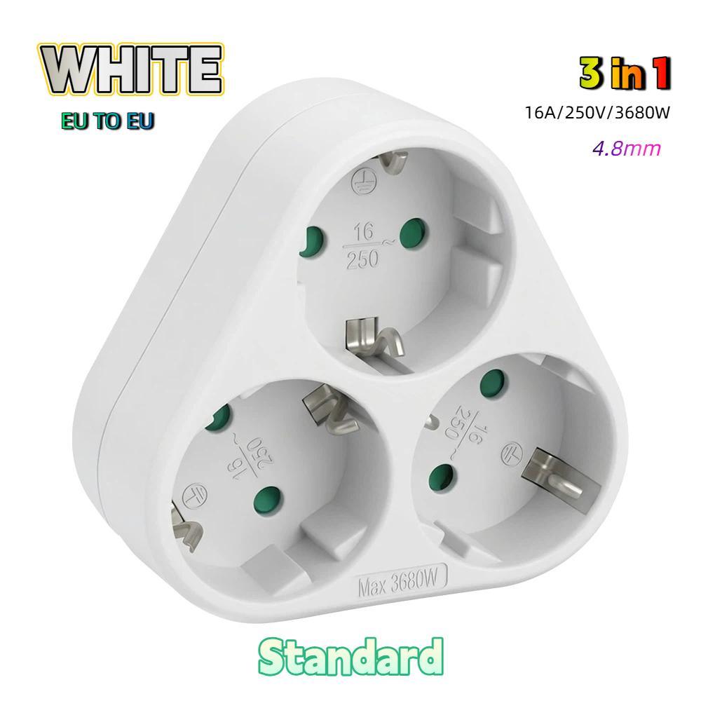 

EU Type F Power Strip, 3-in-1 Multi Outlet Socket, Wall Mount Adapter, Max 3680W Standard білий