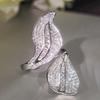 CopperZircon Ring Temperament Large Willow Leaf Full AAA Cubic Zirconia Ring Female Party Wedding Jewelry Gift