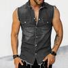 Revers Ärmellose Weste Jacke Einreiher Pattentaschen Quaste Herren Sommer Einfarbig Denim
